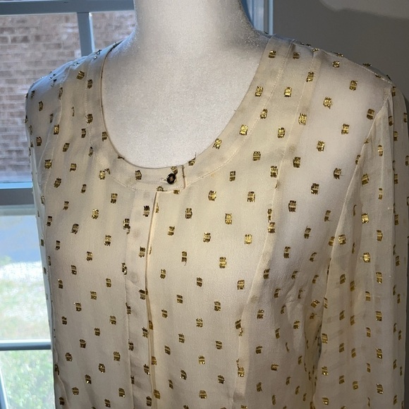Madison Marcus Silk Button Down“Tuxedo Style Tails” Top Gold Metallic Cream S - Picture 4 of 10